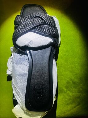 NWT H&M Black Braided Strap Slide Sandals